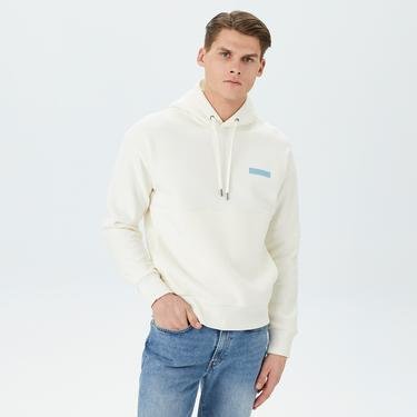  Calvin Klein Flock Layer Back Graphic Hoodie Erkek Beyaz Sweatshirt
