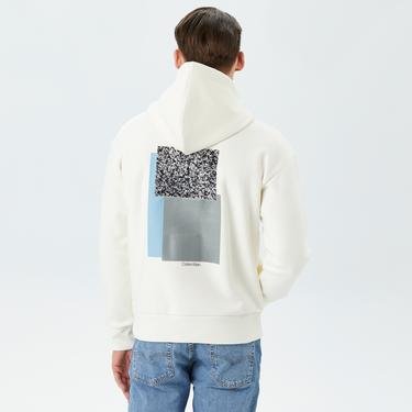 Calvin Klein Flock Layer Back Graphic Hoodie Erkek Beyaz Sweatshirt