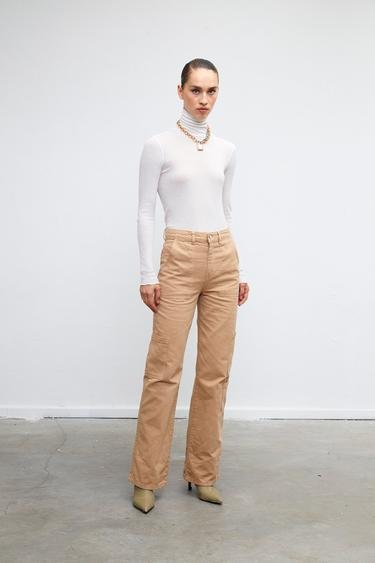  Vatkalı Kadın Straight Fit Kargo Pantolon - Limited Edition Kahverengi