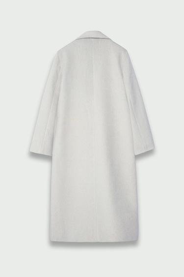  Vatkalı Kadın Kruvaze Kesimli Yün Palto Beyaz