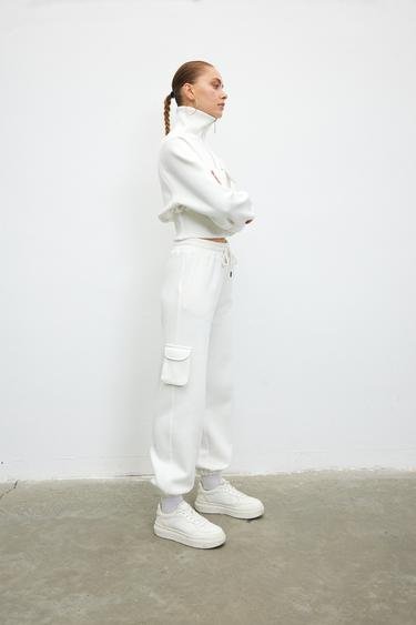  Vatkalı Kadın Basic Jogger Pantolon Beyaz