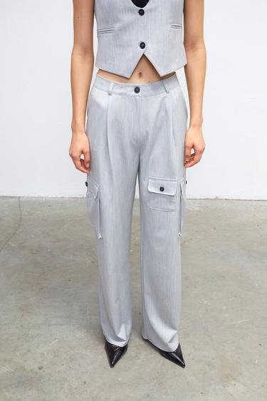 Vatkalı Kadın High Rise Kargo Pantolon - Premium Collection Gri