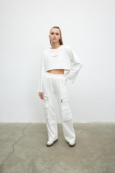  Vatkalı Kadın Crop Sweatshirt - Vatkalı Generation Beyaz