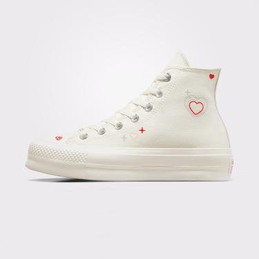  Converse Chuck Taylor All Star Lift Platform Y2K Heart Kadın Krem Sneaker