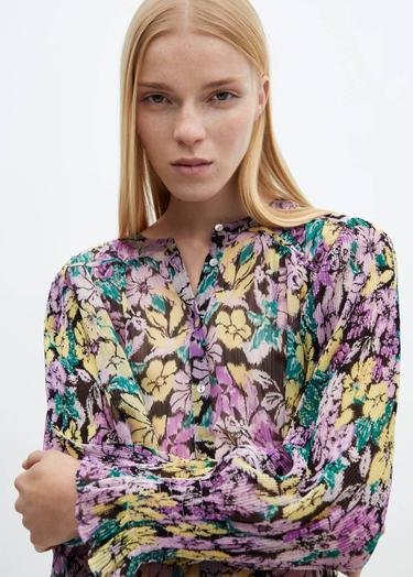  Mango Kadın Çiçek Desenli Bluz Lila
