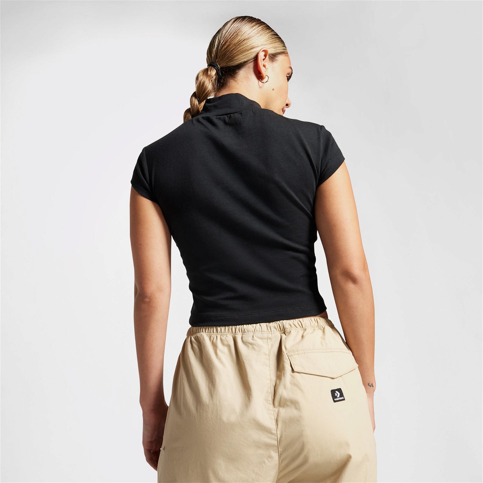 Converse Wordmark Short Sleeve Top Kadın Siyah T-Shirt