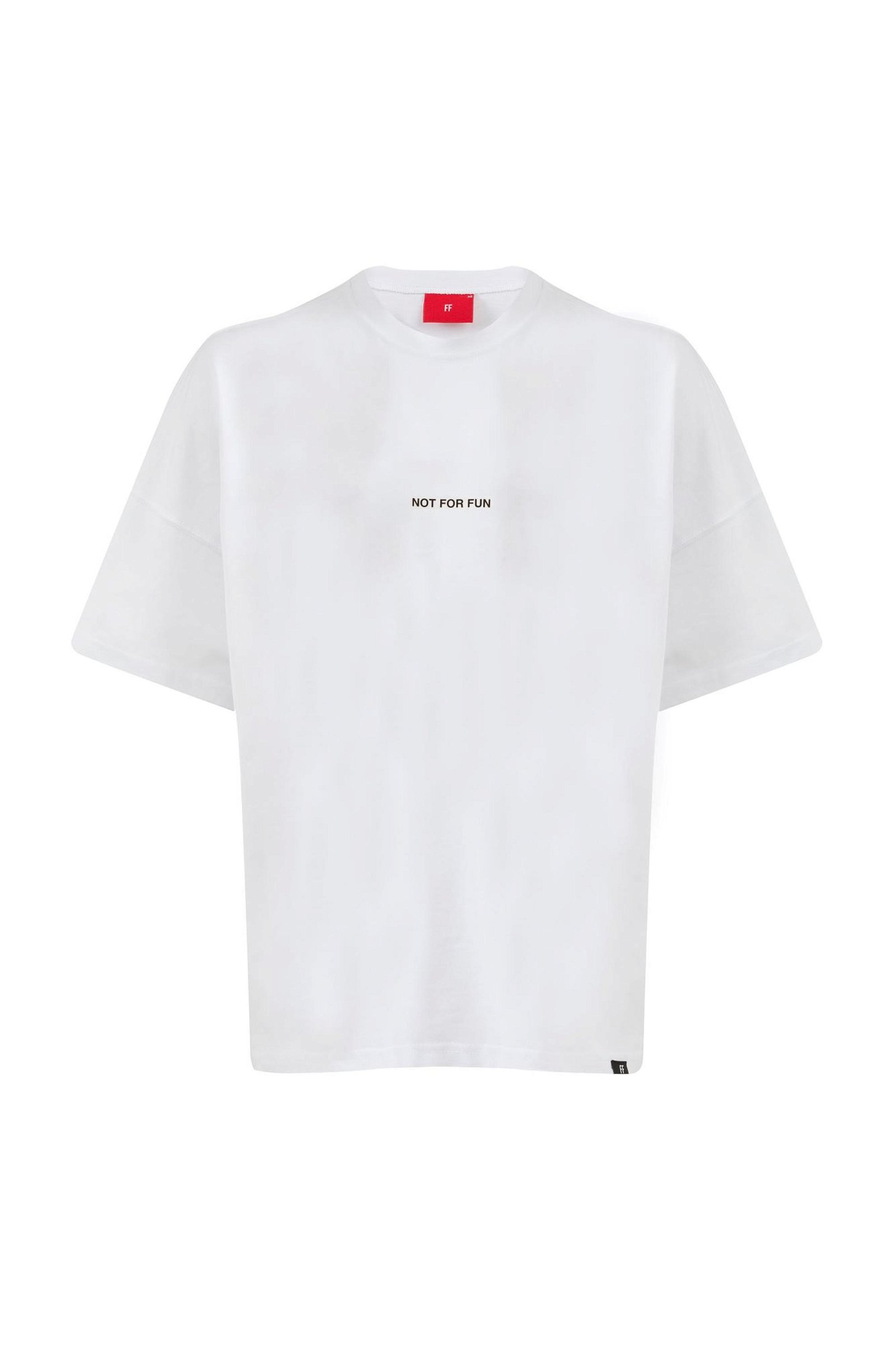 For Fun Not For Fun 004 Erkek Düşük Omuz Beyaz T-shirt