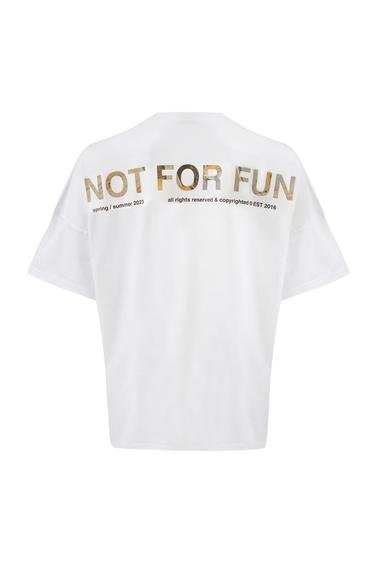  For Fun Not For Fun 007 Erkek Düşük Omuz Beyaz T-shirt