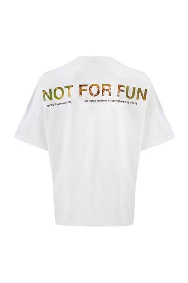  For Fun Not For Fun 008 Erkek Düşük Omuz Beyaz T-shirt