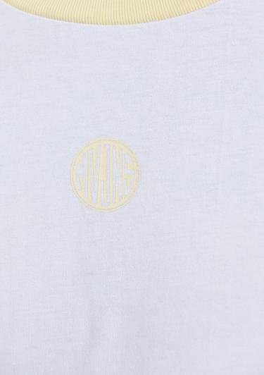  Mavi Blok Renkli Beyaz Tişört Loose Fit / Bol Rahat Kesim 0611941-620