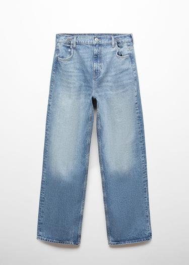  Mango Kadın Orta Bel Wideleg Jean Pantolon Orta Vintage Mavi