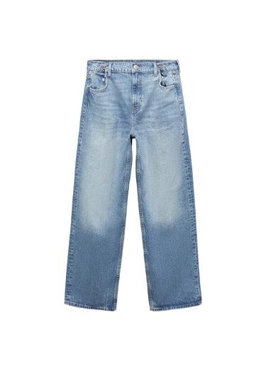  Mango Kadın Orta Bel Wideleg Jean Pantolon Orta Vintage Mavi