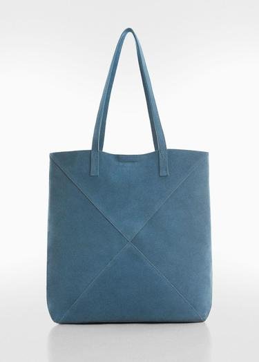  Mango Kadın Deri Shopper Çanta Mavi