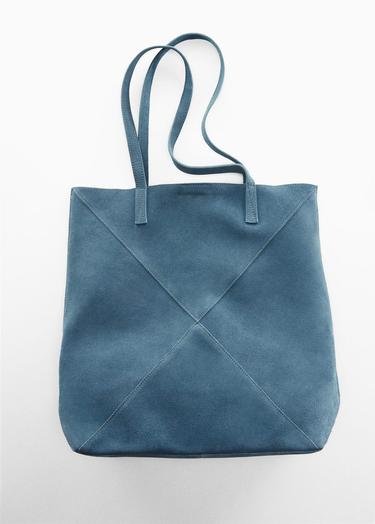  Mango Kadın Deri Shopper Çanta Mavi
