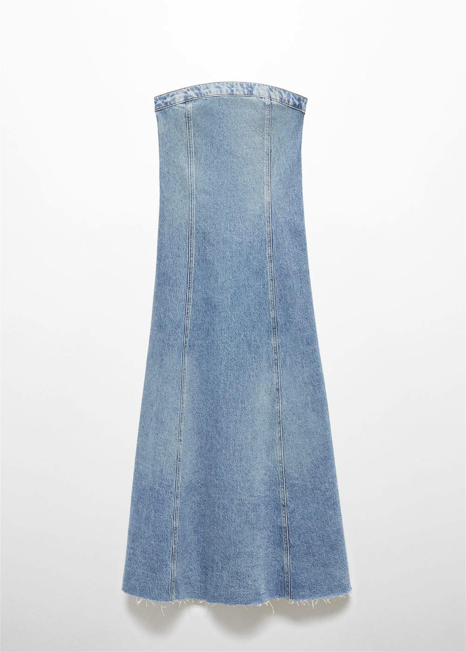 Mango Kadın Straplez Denim Elbise Orta Vintage Mavi