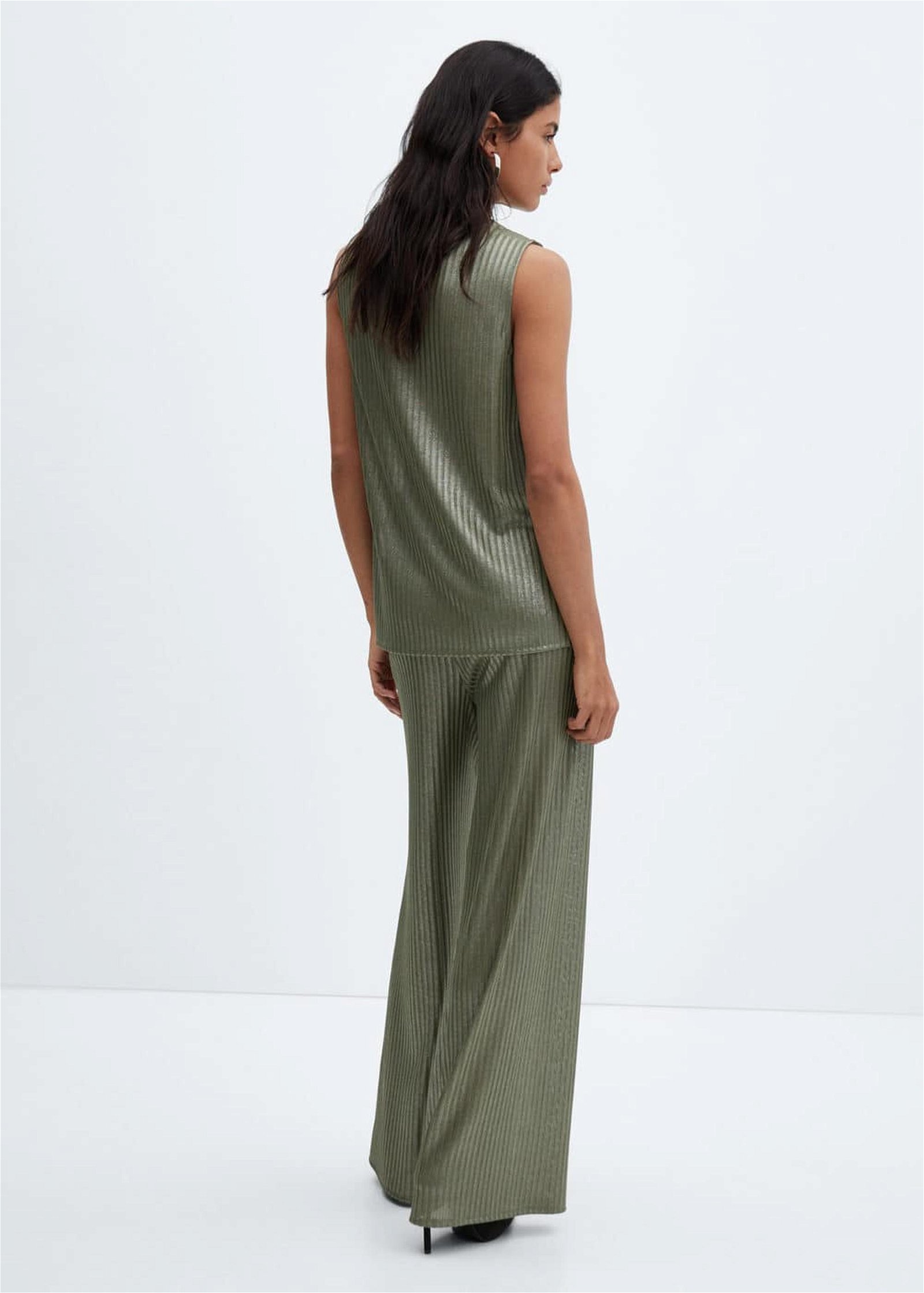 Mango Kadın Elastik Belli Wideleg Pantolon Koyu Yeşil