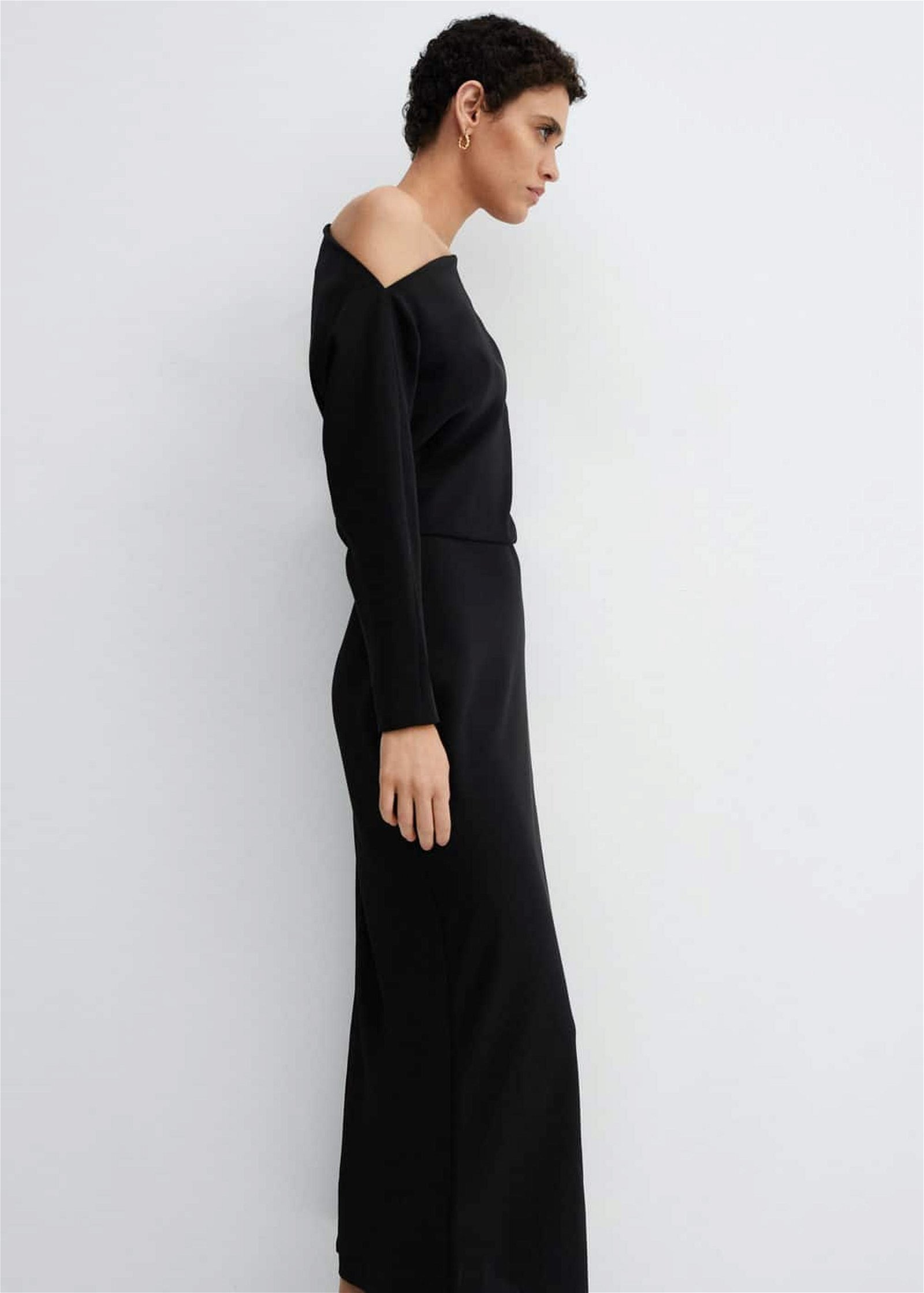 Mango Kadın Yırtmaçlı Asimetrik Elbise Siyah