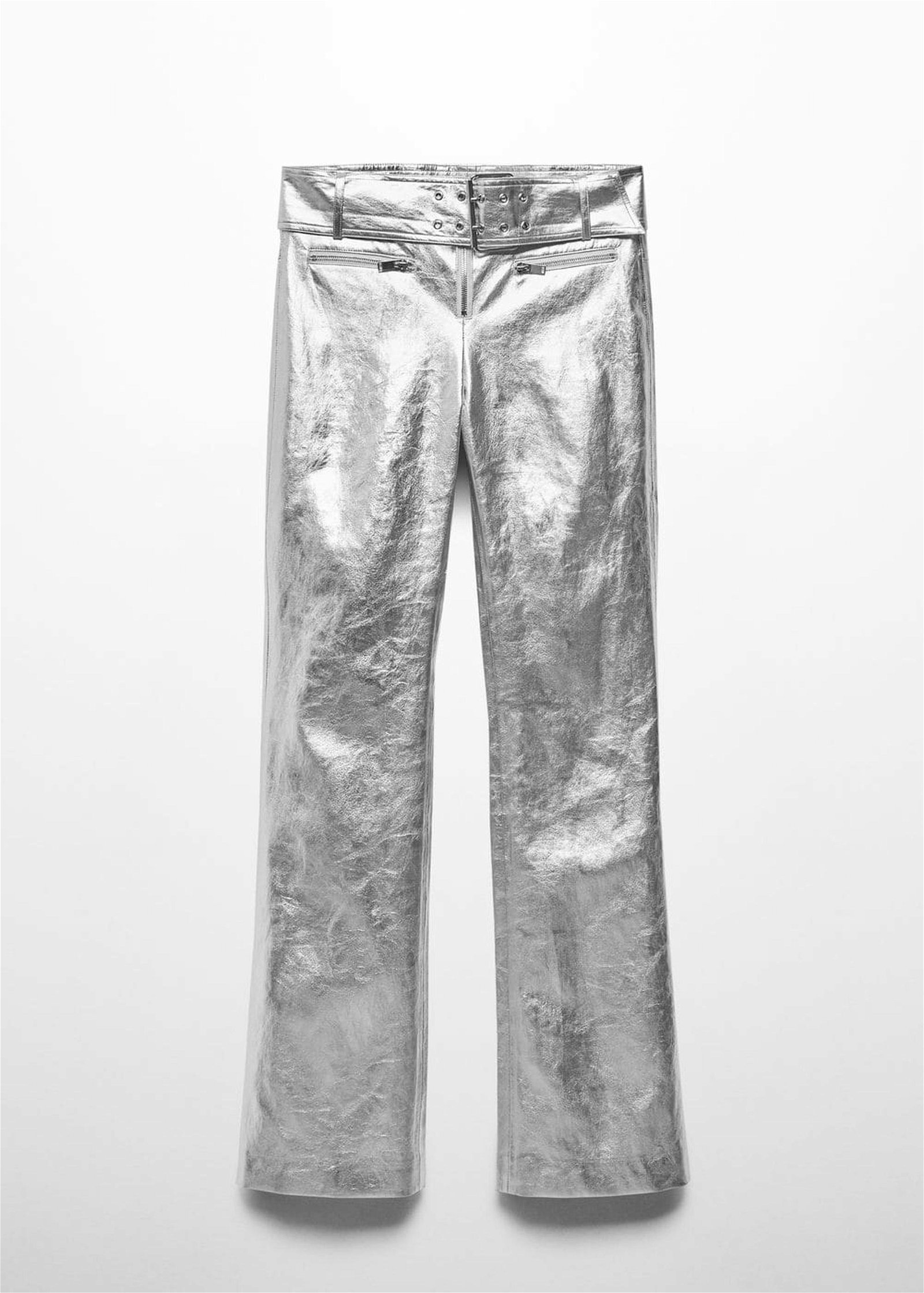 Mango Kadın Kemerli Metalik Pantolon Gümüş Rengi