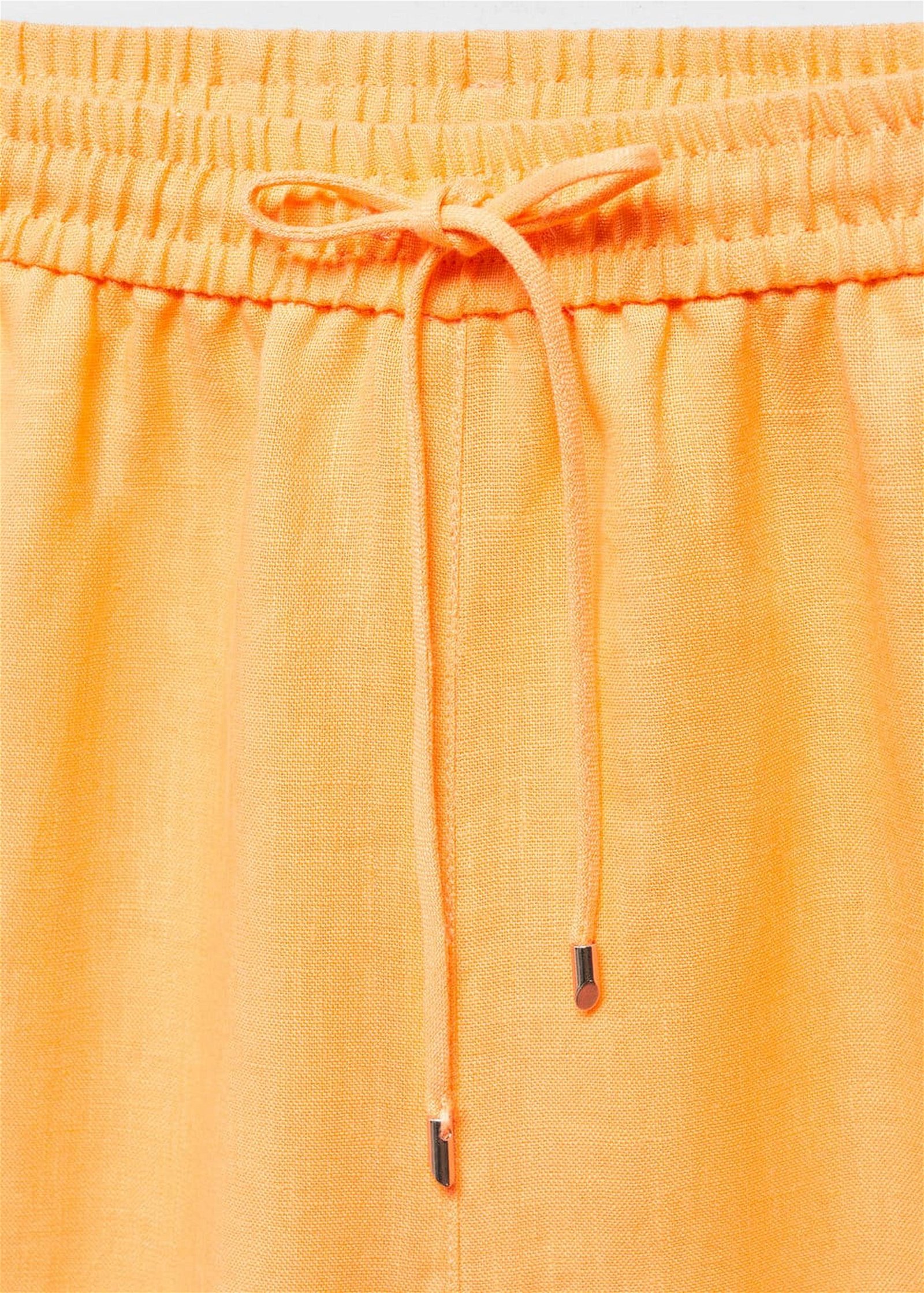 Mango Kadın Keten Karışımlı Beli Elastik Pantolon Mandalina
