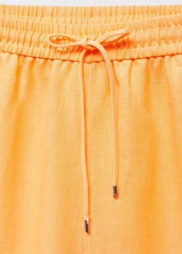  Mango Kadın Keten Karışımlı Beli Elastik Pantolon Mandalina