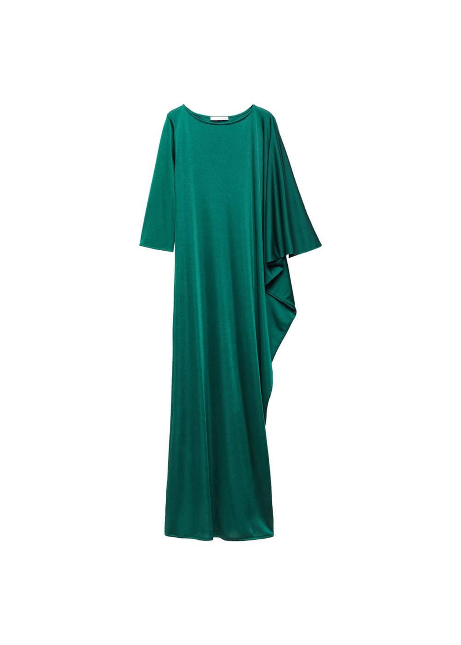 Mango Kadın Drapeli Asimetrik Uzun Elbise Koyu Yeşil