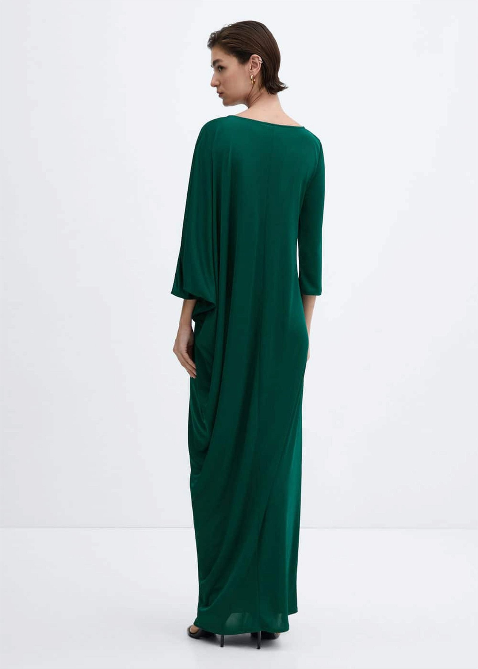 Mango Kadın Drapeli Asimetrik Uzun Elbise Koyu Yeşil