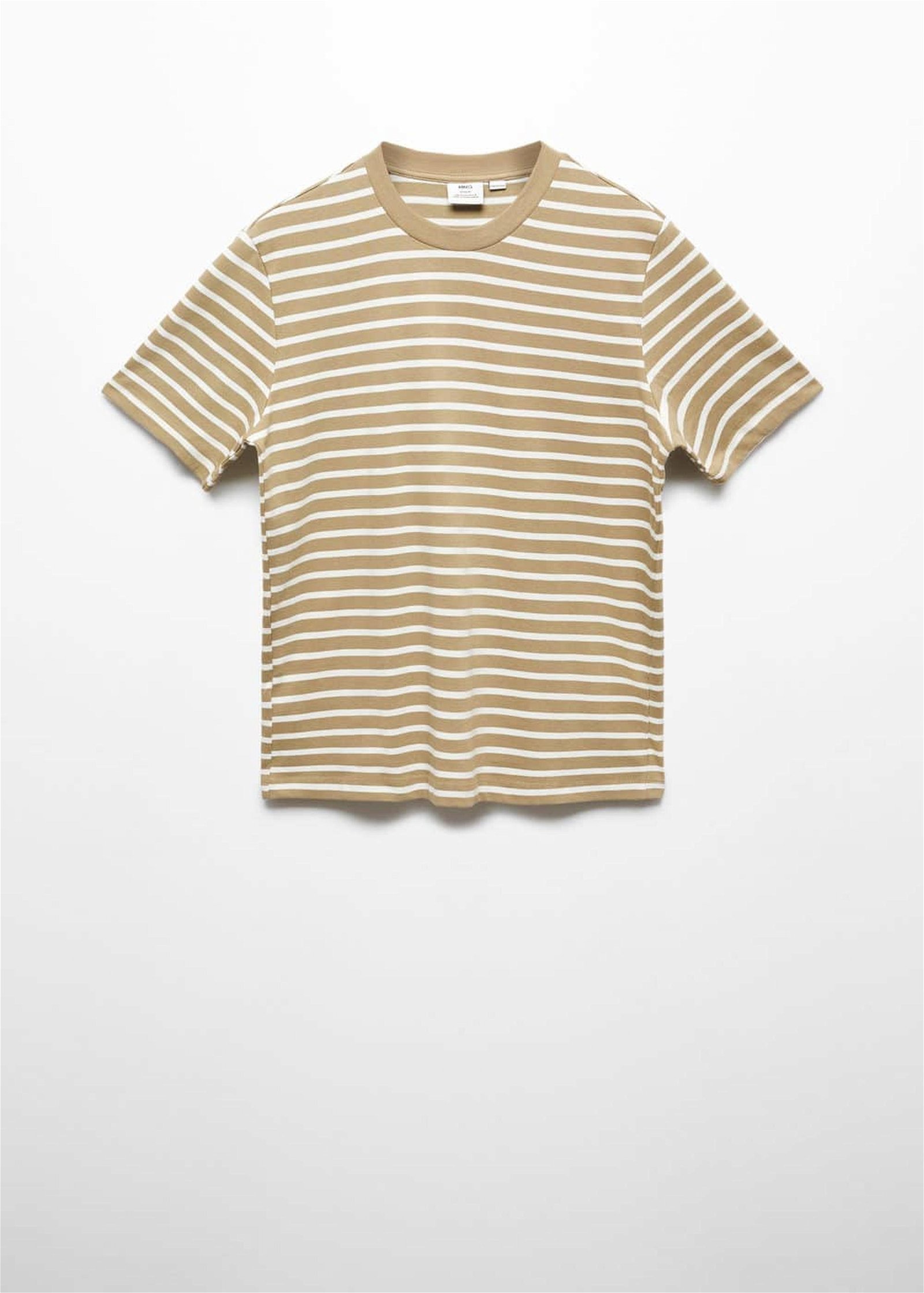 Mango Erkek Pamuklu Çizgili Tişört Açık/Pastel Gri