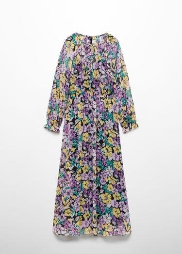  Mango Kadın Dokuma Çiçekli Elbise Lila