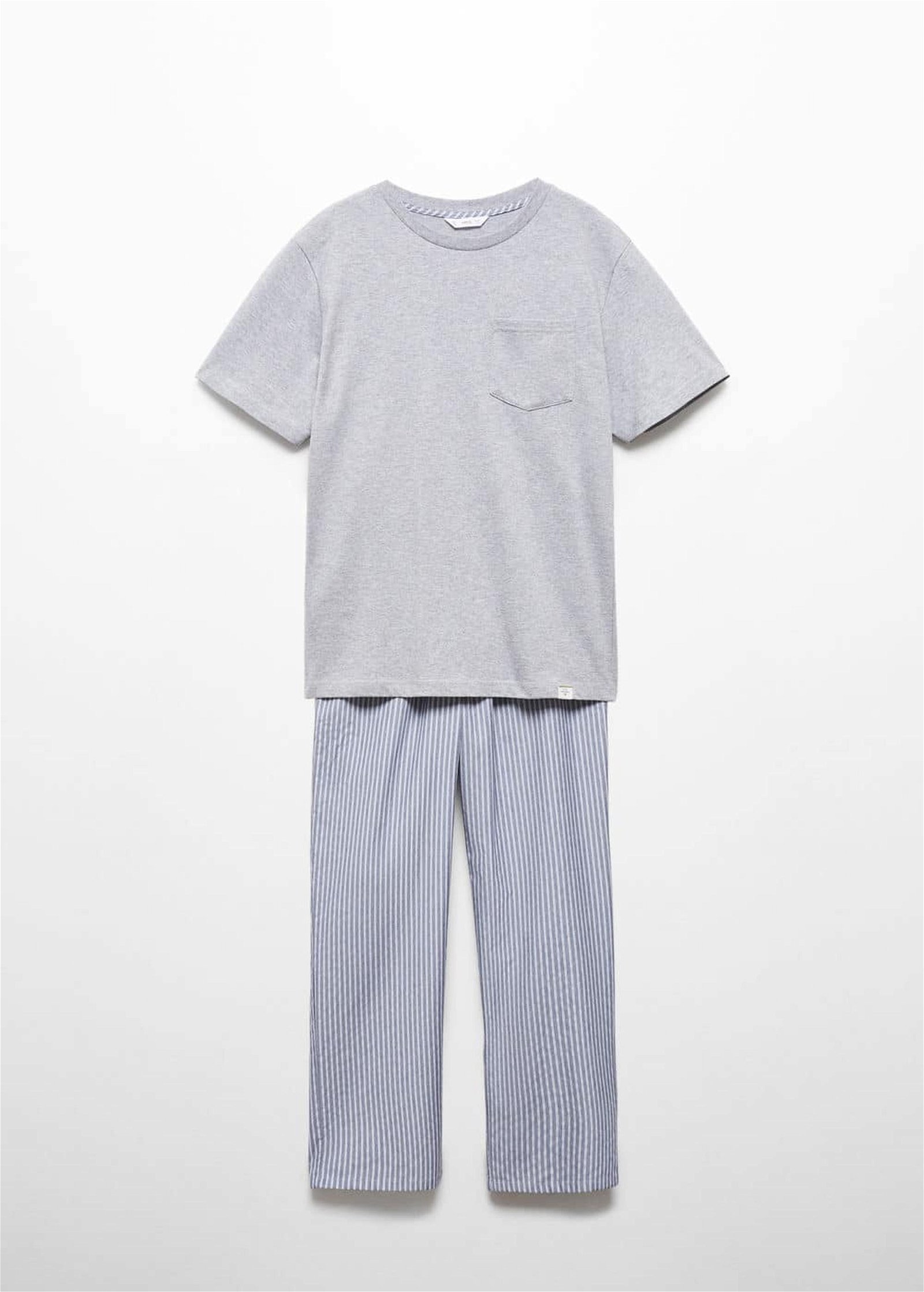 Mango Çocuk Çizgili Uzun Pijama Takımı Gri