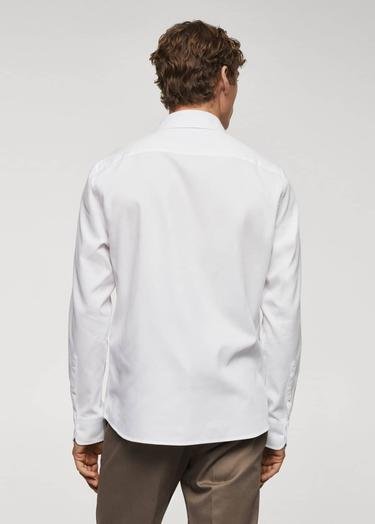  Mango Erkek Slim Fit Yapılı Pamuklu Gömlek Beyaz