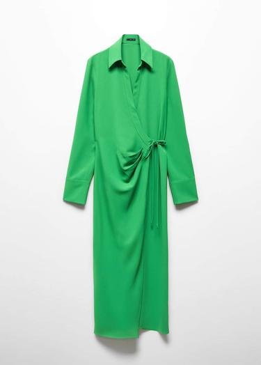  Mango Kadın Anvelop Kesimli Gömlek Elbise Yeşil