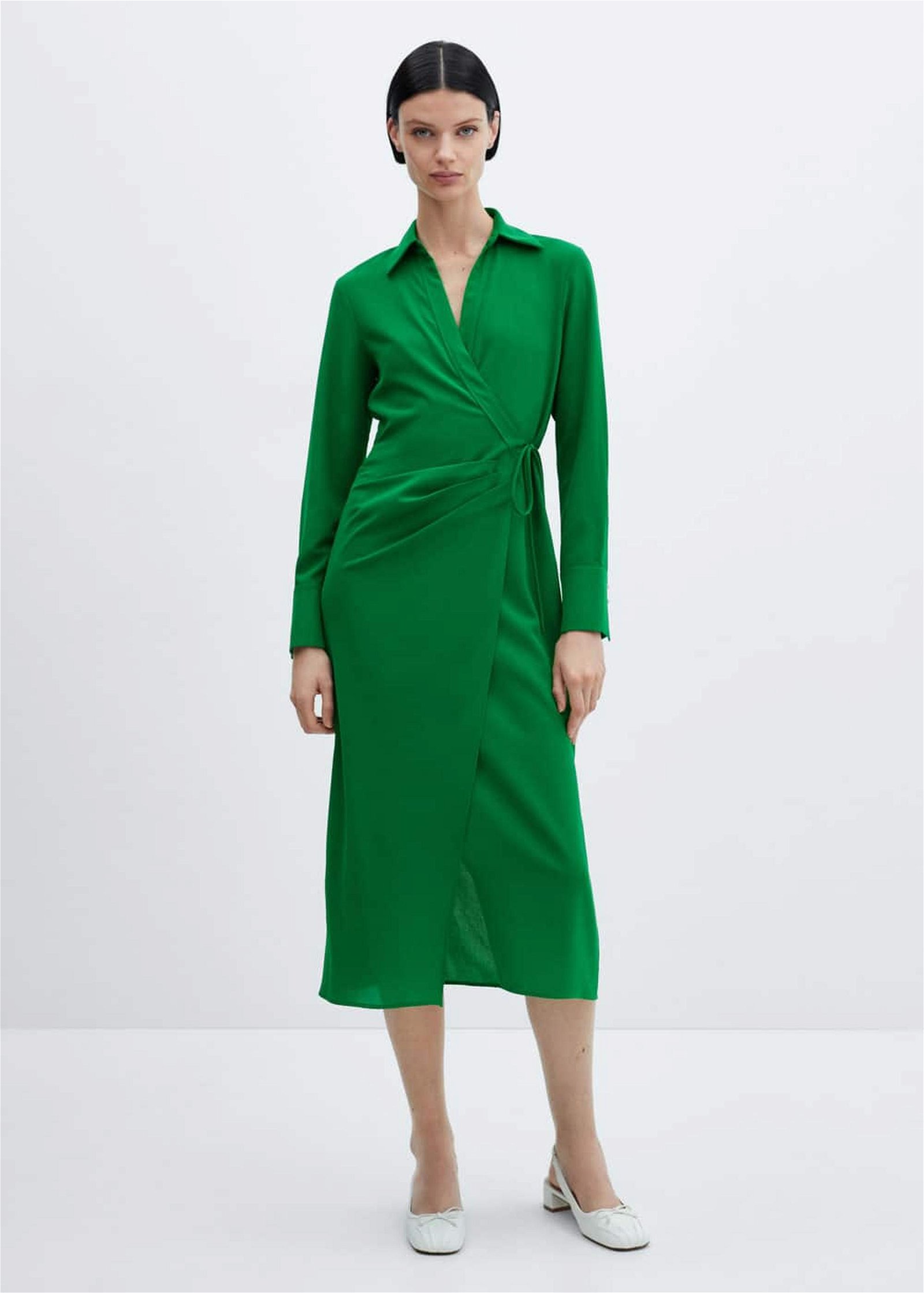 Mango Kadın Anvelop Kesimli Gömlek Elbise Yeşil