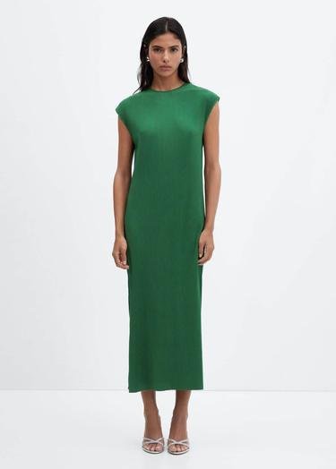  Mango Kadın Pilili Uzun Elbise Yeşil