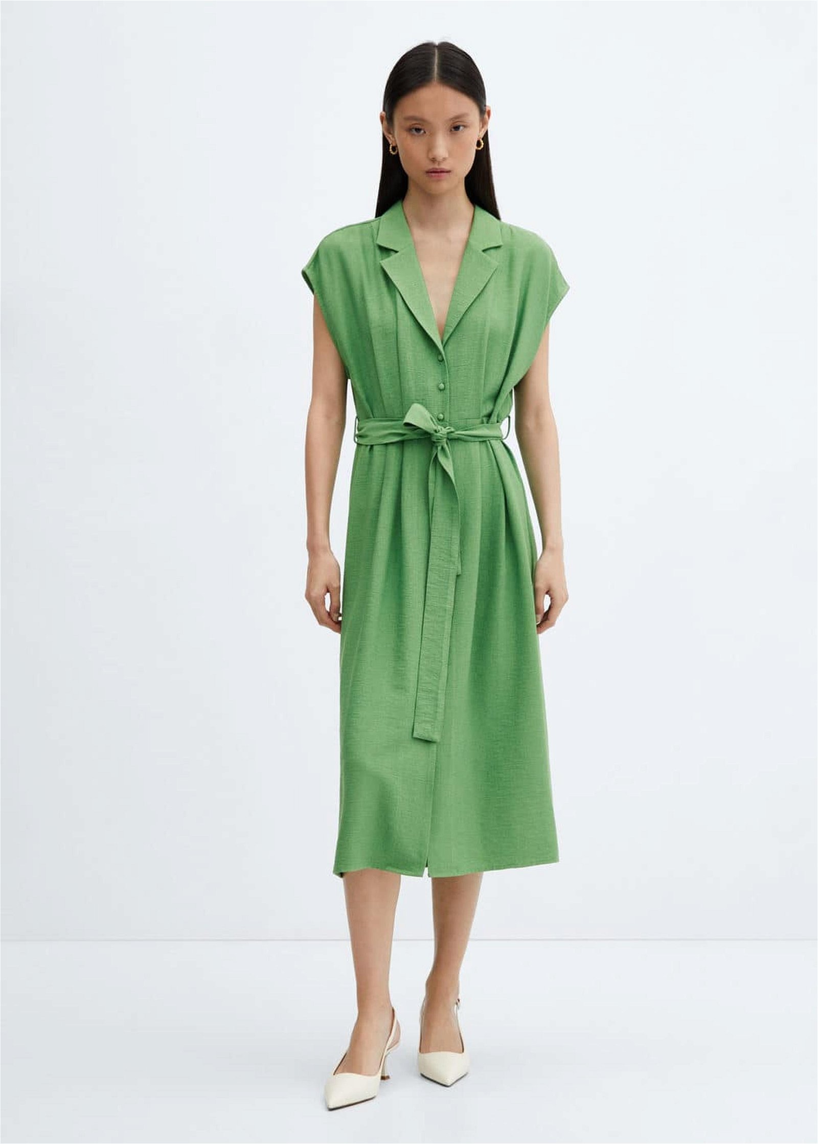 Mango Kadın Düğmeli Gömlek Elbise Yeşil