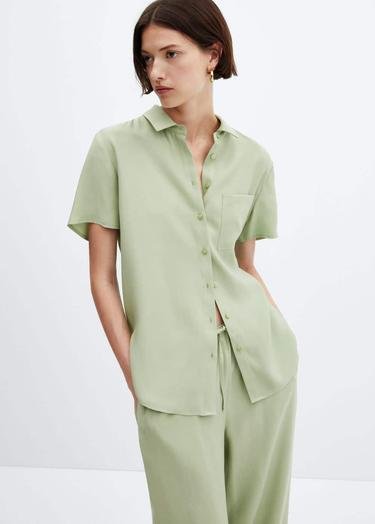  Mango Kadın Elastik Belli Wideleg Pantolon Yeşil