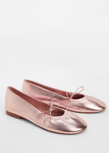  Mango Kadın Metalik Babet Pembe