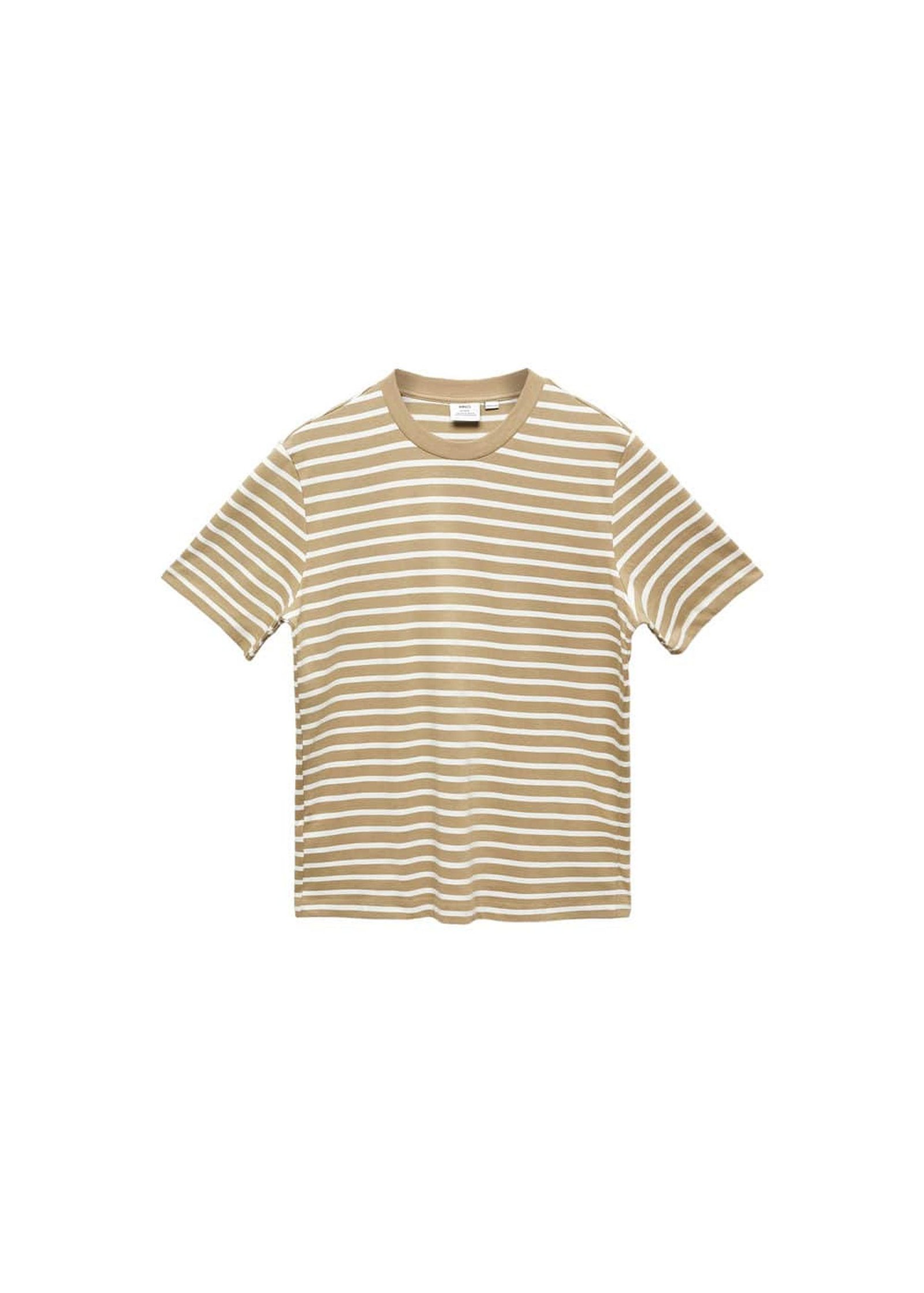 Mango Erkek Pamuklu Çizgili Tişört Açık/Pastel Gri