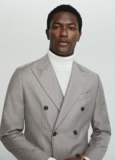  Mango Erkek Kruvaze Saf Yün Kumaş Blazer Ceket Kahverengi