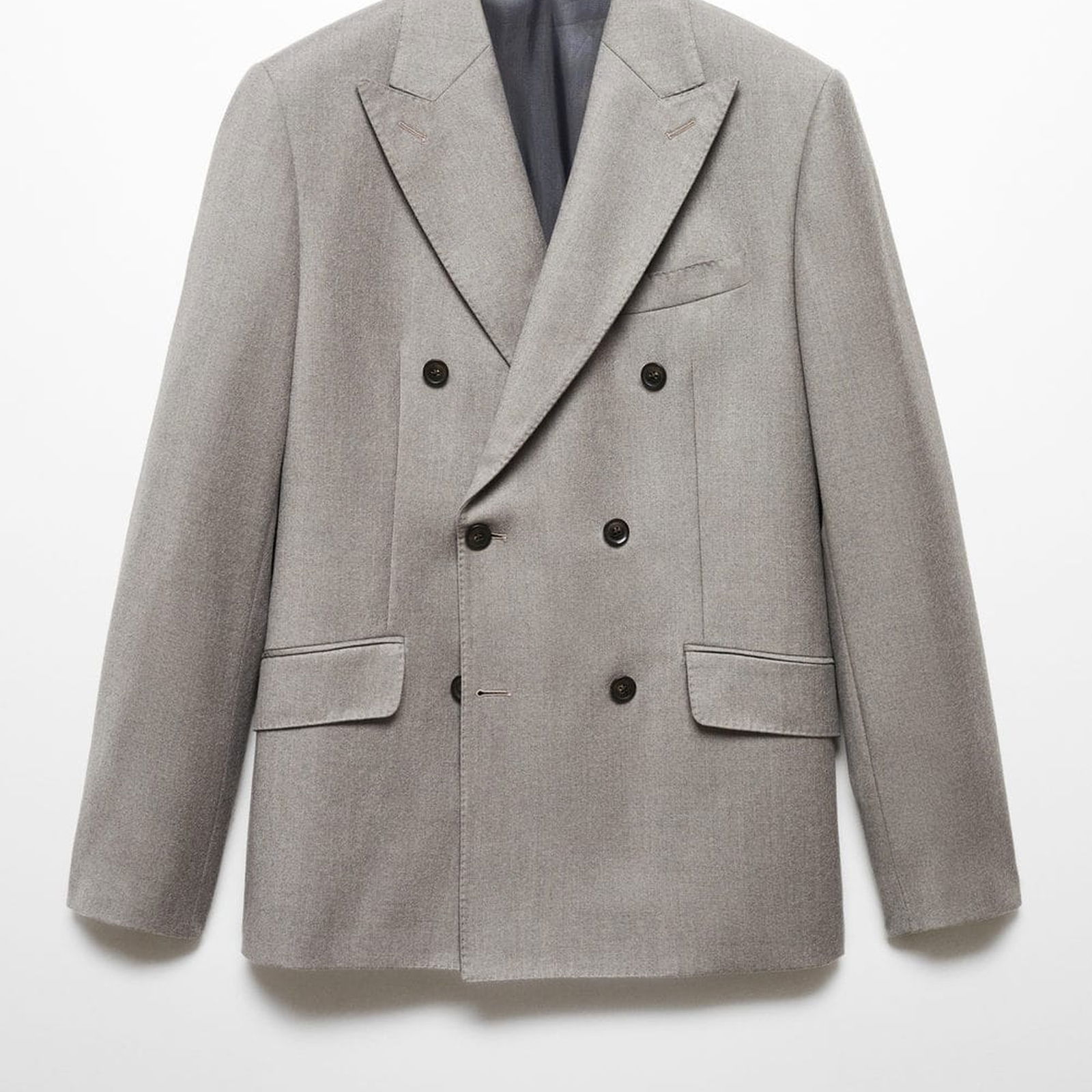 Mango Erkek Kruvaze Saf Yün Kumaş Blazer Ceket Kahverengi
