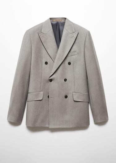  Mango Erkek Kruvaze Saf Yün Kumaş Blazer Ceket Kahverengi