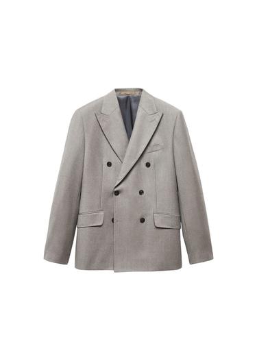  Mango Erkek Kruvaze Saf Yün Kumaş Blazer Ceket Kahverengi