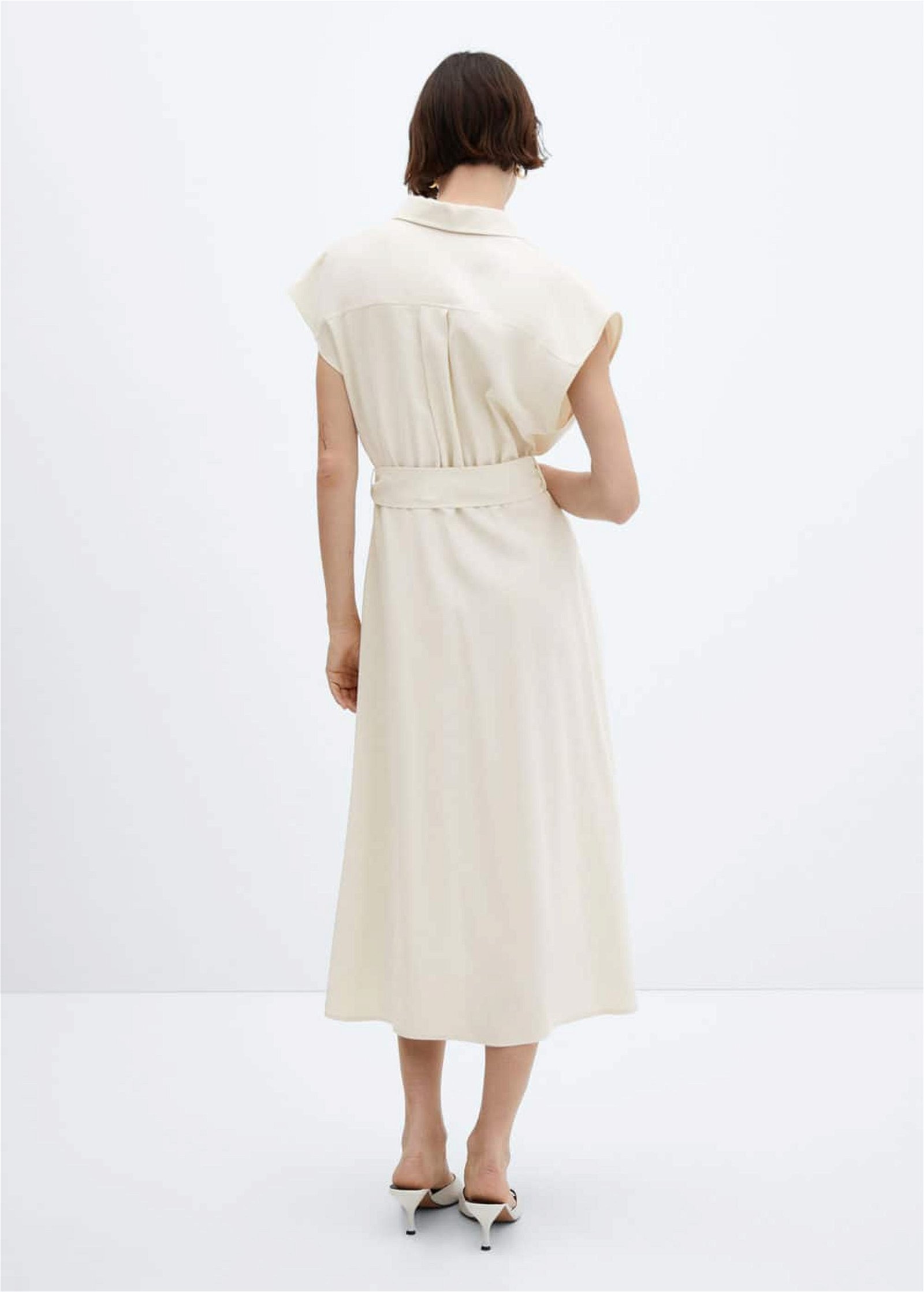 Mango Kadın Kemerli Anvelop Elbise Kırık Beyaz