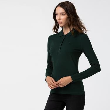  Lacoste Kadın Slim Fit Koyu Yeşil Polo