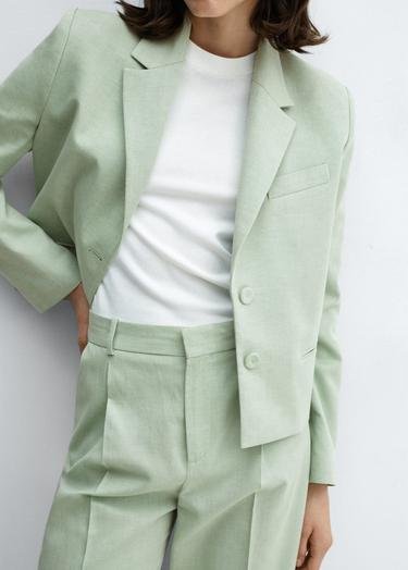  Mango Kadın Düğmeli Kısa Blazer Ceket Pastel Yeşil