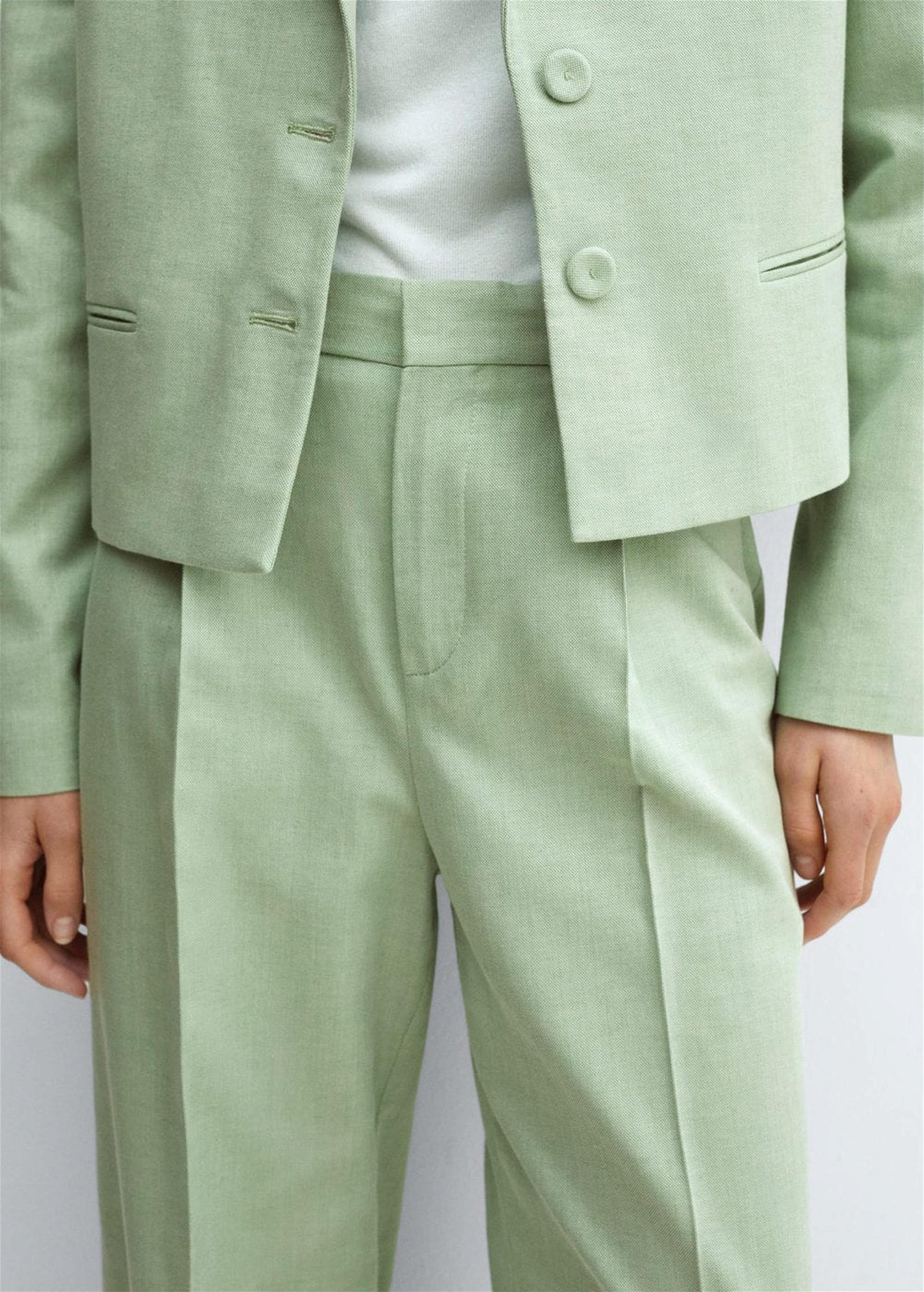 Mango Kadın Wideleg Pensli Kumaş Pantolon Pastel Yeşil