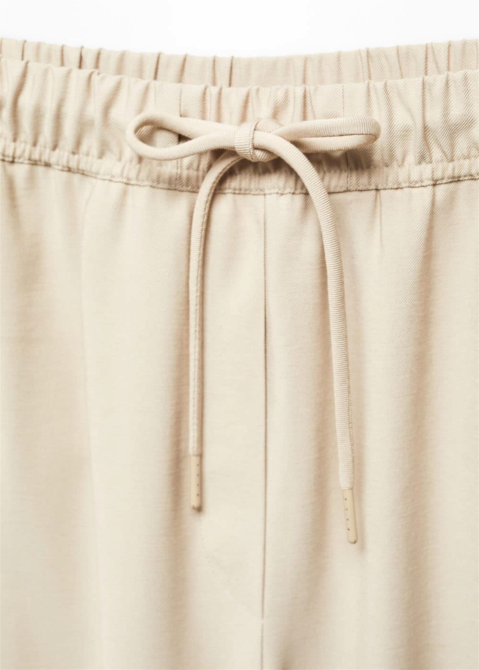 Mango Kadın Bağ Detaylı Dökümlü Düz Kesim Pantolon Bej