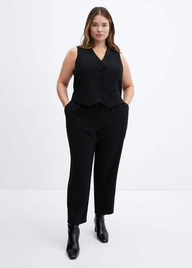  Mango Kadın Bağ Detaylı Dökümlü Düz Kesim Pantolon Siyah