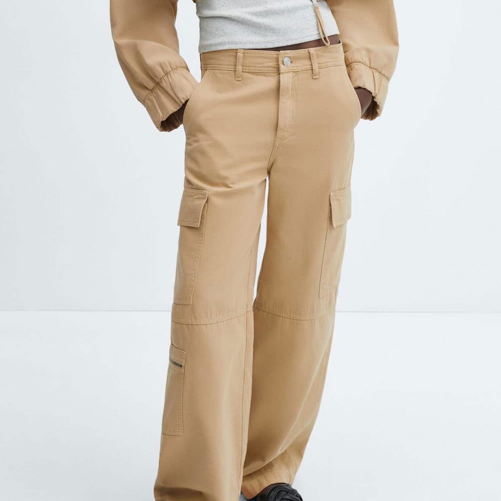 Mango Kadın Cepli Kargo Jean Pantolon Kahverengi