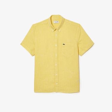  Lacoste Erkek Regular Fit Kısa Kollu Düğmeli Yaka Sarı Gömlek