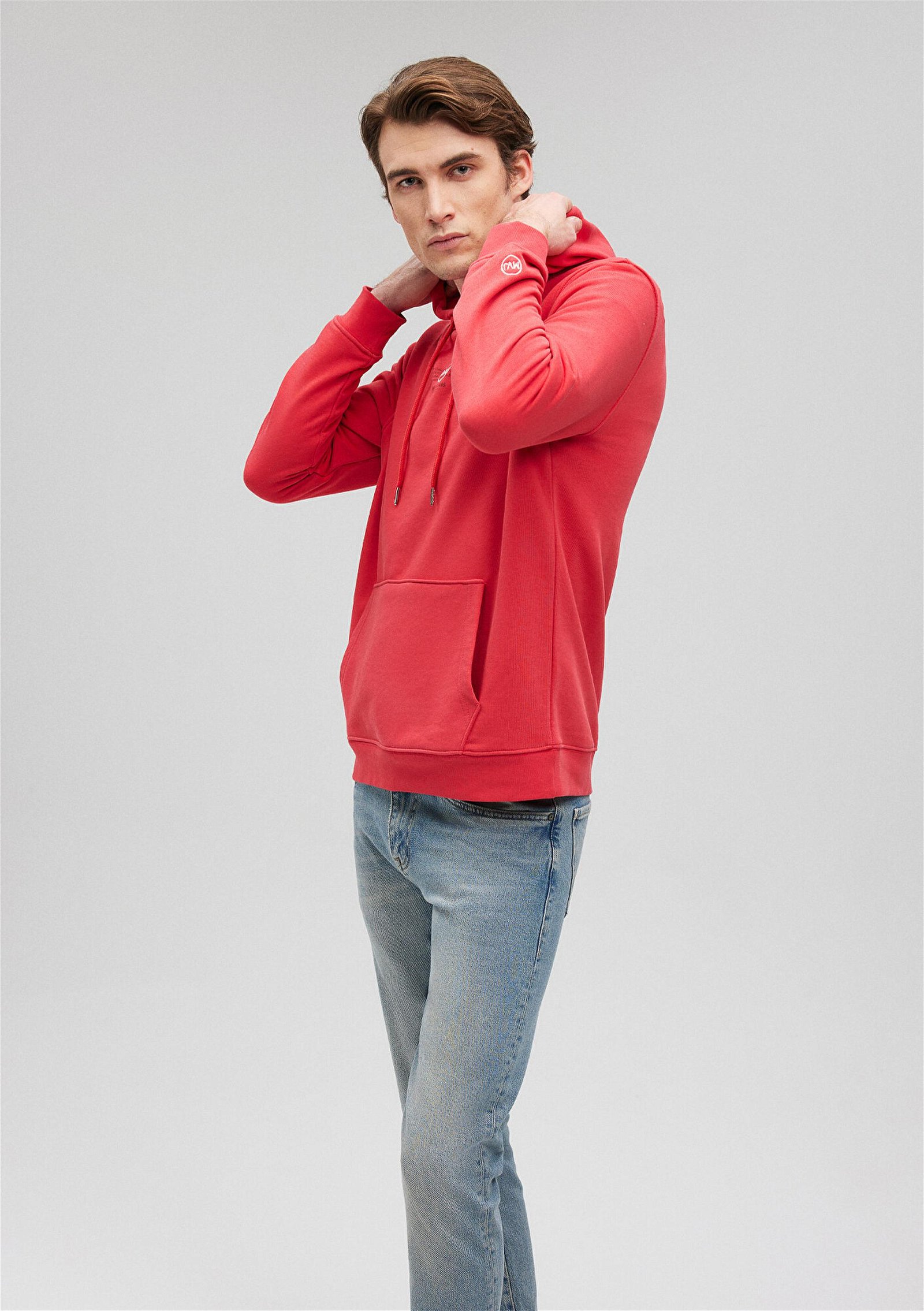 Mavi Kapüşonlu Baskılı Kırmızı Sweatshirt 0S10077-70471